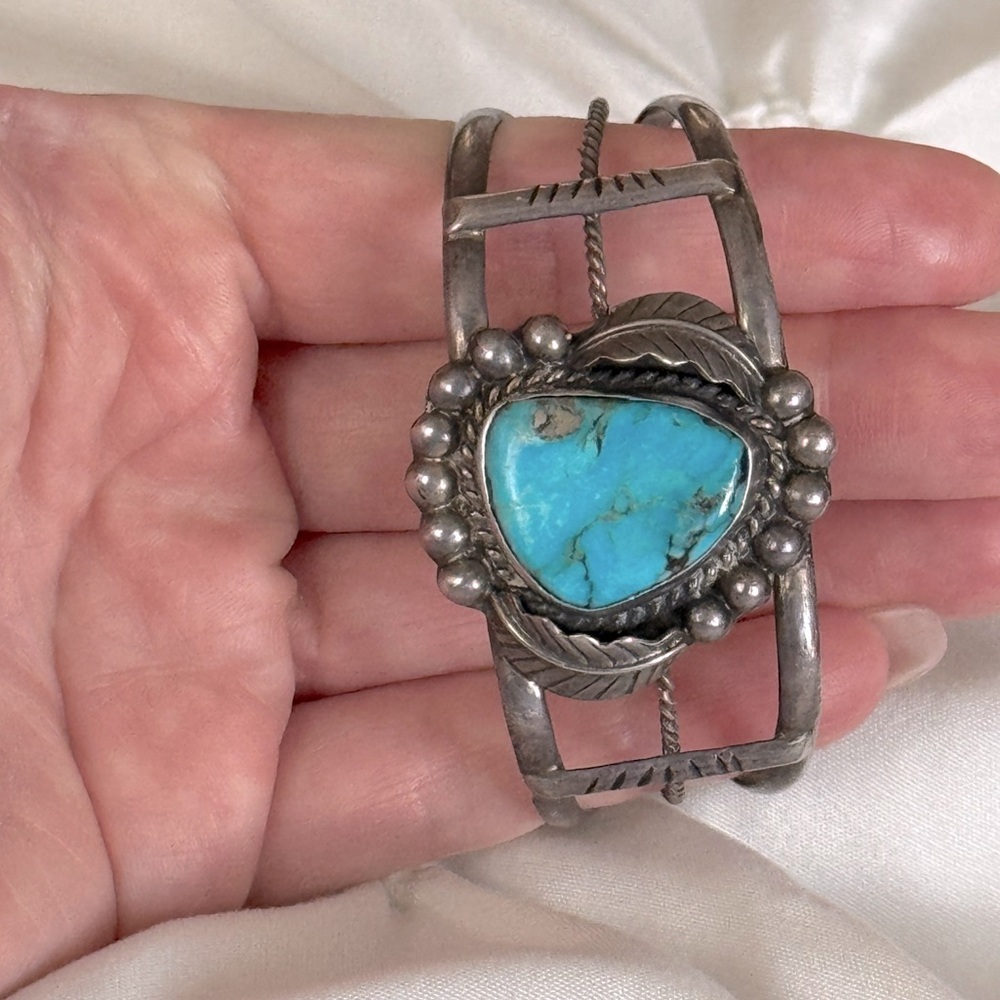 Vintage Native Turquoise Cuff Bracelet in Sterling Silver Southwest